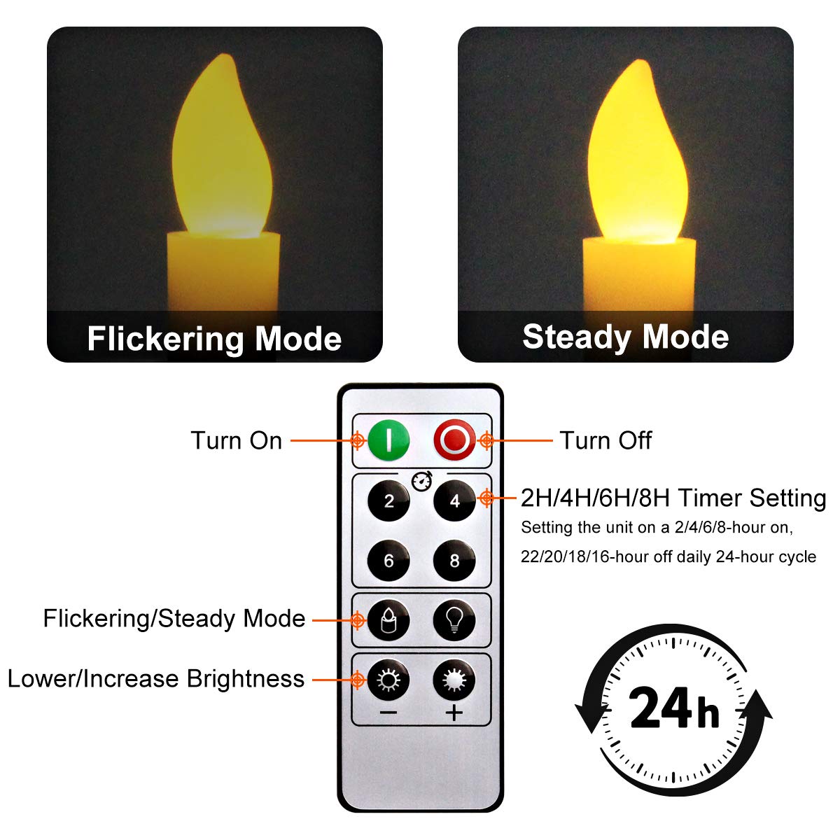 Kithouse 6 Set Christmas Window Candles Lights With Timer Battery Operated Electric Led Taper Candles Flameless For Windows, Gol